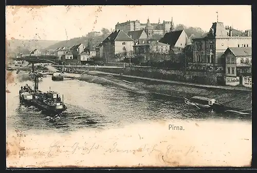 AK Pirna / Elbe, Ortspartie am Elbeufer