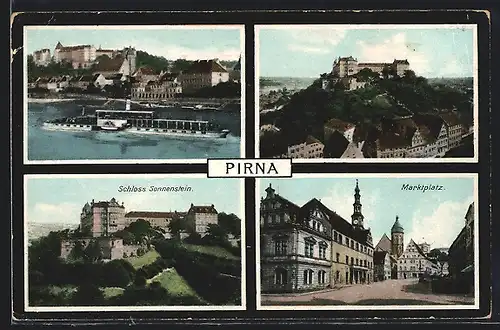 AK Pirna / Elbe, Schloss Sonnenschein, Marktplatz, Ortsansichten