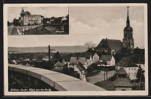 AK Dohna / Sachsen, Königstrasse, Blick von der Burg auf Ort und Kirche