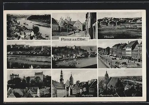 AK Pirna / Elbe, Marktplatz, Marienkirche, Breitestrasse, Plan