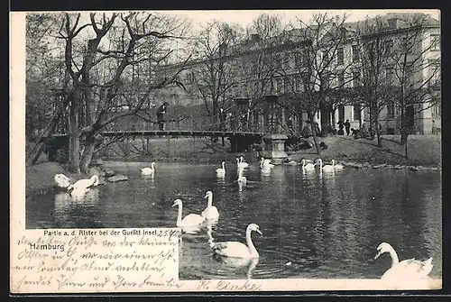 AK Hamburg-St.Georg, Alsterpartie bei der Gurlitt-Insel