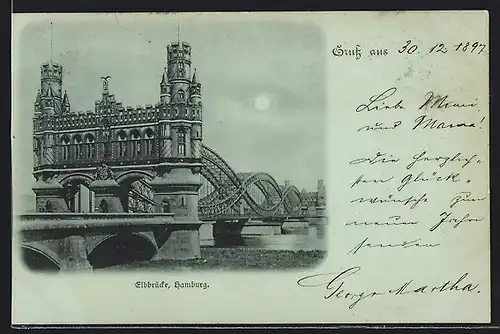Mondschein-AK Hamburg-Rothenburgsort, Elbbrücke