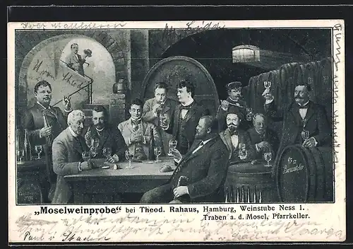 AK Hamburg, Moselweinprobe bei Theod. Rahaus, Weinstube Ness 1.