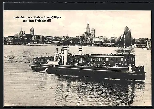 AK Überfahrt von Stralsund nach Rügen mit dem Trajectschiff, Fährschiff
