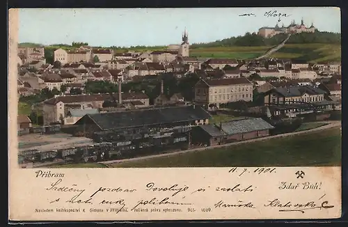 AK Pribram, Teilansicht mit Bahnhof