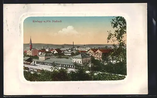 AK Kralupy, Bahnhof mit Blick über die Stadt