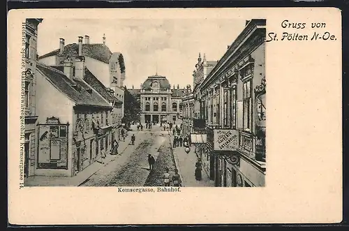 AK St. Pölten, Kremsergasse mit Bahnhof