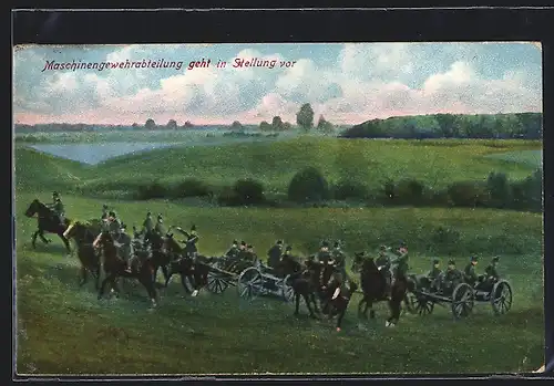 AK Maschinengewehrabteilung der Infanterie geht in Stellung vor