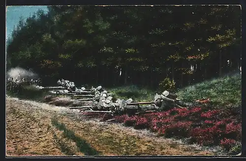 AK Das Deutsche Heer, angreifende Infanterie am Waldesrand