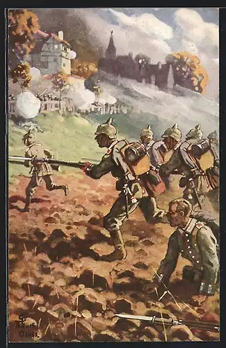 Künstler-AK Deutsche Infanterie im Sturmangriff