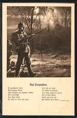AK Soldat auf Vorposten, Geistererscheinung seiner Frau, Gedicht