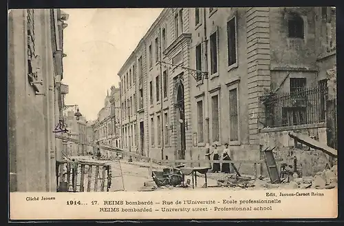 AK Reims, bombardé, Rue de l`Université, Ecole professionelle