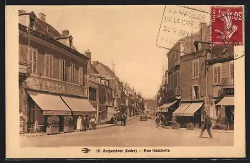 AK Argenton, Rue Gambetta et Café de la Promenade