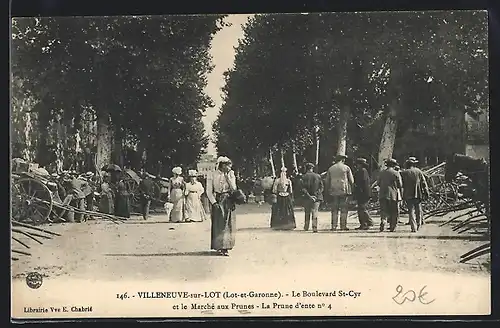 AK Villeneuve-sur-Lot, le Boulevard St-Cyr et le Marché aux Prunes, la Prune d`ente no. 4