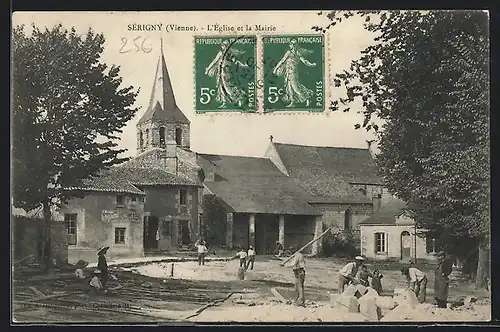 AK Sérigny, l`Église et la Mairie