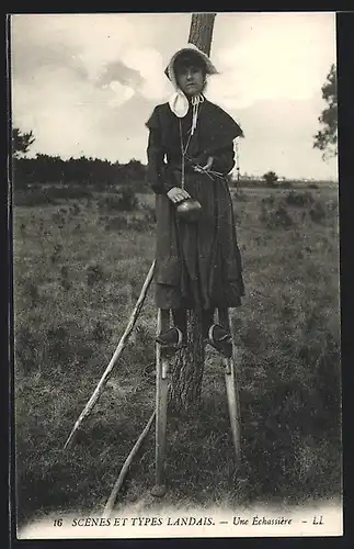 AK Scenes et Types Landais, Une Echassiere, Dame auf Stelzen