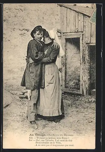 AK Le retour du Regiment, Paar in Trachten