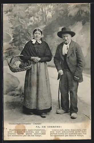 AK En Corréze, Paar in traditioneller Landestracht