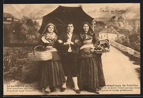 AK Types des Pyrénées, le parapluie de familla