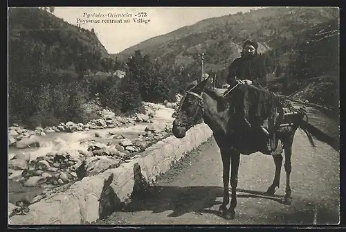 AK Pyrénssees-Orientales, Paysanne rentrant au Village