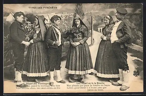 AK Les Pyrénées, Départ des Vendangeurs