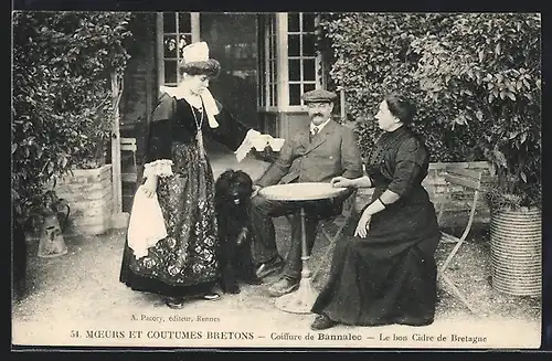 AK Bretagne, Costumes et Moeurs Bretons, Coiffure de Bannalec, le bon Cidre de Bretagne