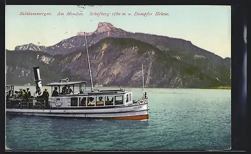 AK Dampfer Helene auf dem Mondsee mit Schafberg