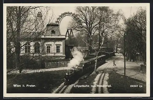 AK Wien, Prater, Liliputbahn mit Riesenrad