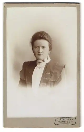 Fotografie C. Steinert, Helmstedt, Schützenwall 31, Bürgerliche Dame mit auffälligem Stehkragen mit Zierbrosche
