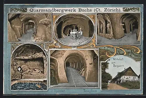 AK Buchs, Gasthaus zum Bergwerk, Innenansichten vom Quarzsandbergwerk