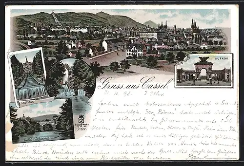 Lithographie Cassel, Totalansicht mit Cascaden