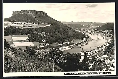 AK Königstein, Totale mit Fels Lilienstein