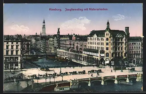 AK Hamburg, Jungfernstieg mit Alsterarkaden