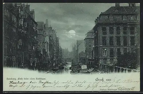 Mondschein-AK Hamburg, Fleth beim alten Rathaus