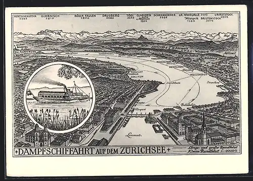AK Zürich, Dampfschiffahrt auf dem Zürichsee