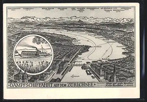 AK Zürich, Dampfschiffahrt auf dem Zürichsee