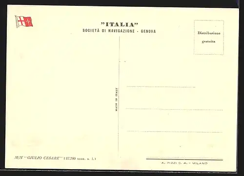 AK Passagierschiff Giulio Cesare auf hoher See, Italia Società di Navigazione