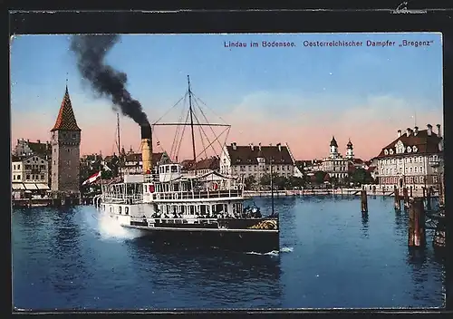 AK Lindau im Bodensee, Österr. Dampfer Bregenz den Hafen verlassend