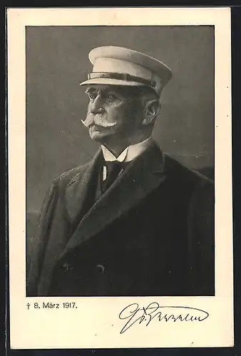 Künstler-AK Portrait des Grafen Ferdinand von Zeppelin im Halbprofil
