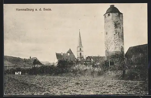 AK Hammelburg a. d. Saale, Ansicht mit Kirche und Turm