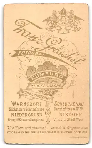 Fotografie Franz Gröschel, Rumburg, Klostergasse, Bürgerlicher Herr mit langem Kopf, Schnauzbart u. Scheitel