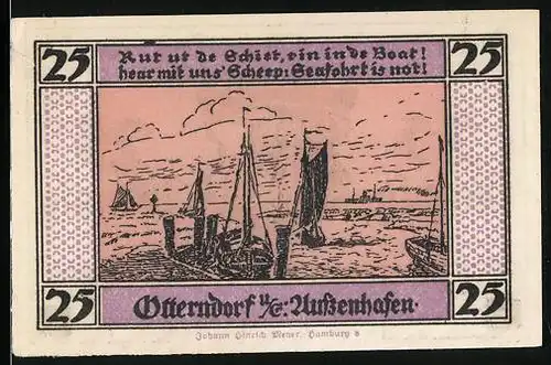 Notgeld Otterndorf u. E. 1920, 25 Pfennig, Wappen und Aussenhafen