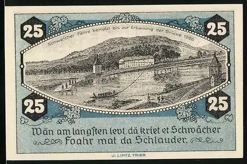 Notgeld Schweich 1921, 25 Pfennig, Pferdepflug und Schweicher Fähre