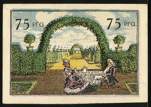 Notgeld Stöckheim, 75 Pfennig, Adelige im Schlossgarten