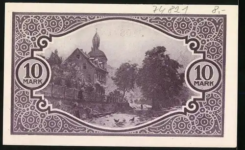 Notgeld Mosbach 1918, 10 Mark, Wegpartie mit Hühnern