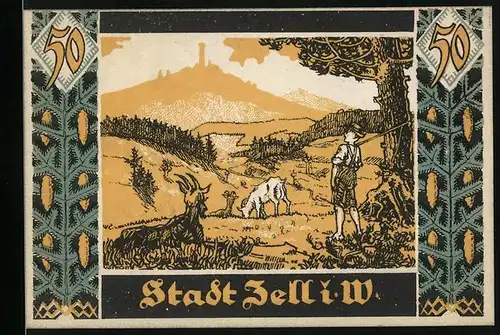 Notgeld Zell i. W. 1921, 50 Pfennig, reetgedecktes Landhaus