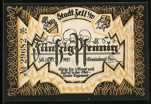 Notgeld Zell i. W. 1921, 50 Pfennig, reetgedecktes Landhaus