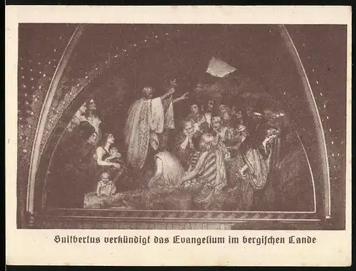 Notgeld Burg a. d. Wupper 1921, 75 Pfennig, Ortsansicht, Suitbertus verkündigt das Evangelium