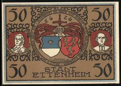 Notgeld Ettenheim 1922, 50 Pfennig, Wappen vom Haus Enghien, Ortswappen
