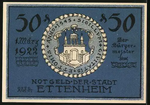Notgeld Ettenheim 1922, 50 Pfennig, Wappen vom Haus Enghien, Ortswappen